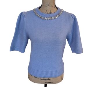 Marled Periwinkle Blue Short Sleeve Jewel Crewneck Sweater
